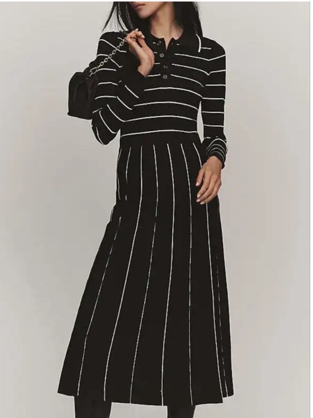 NWT Siempre x Anthropologie Collared Black White Maxi Dress Size S
